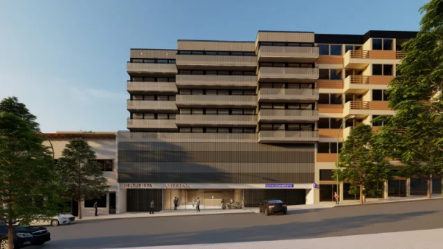 Render del futuro Amerian en San Carlos de Bariloche, en sociedad con la tradicional chocolatería Del Turista