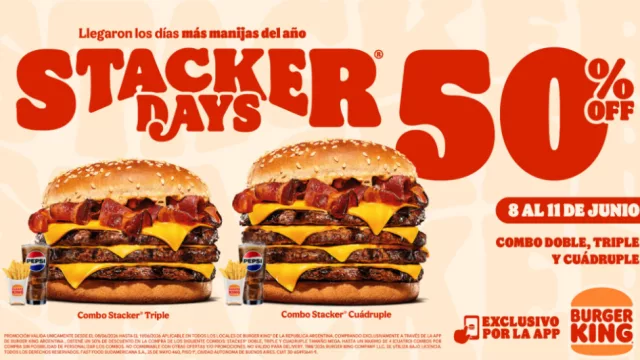 Burger King Argentina celebra los Stacker Days con combos a mitad de precio