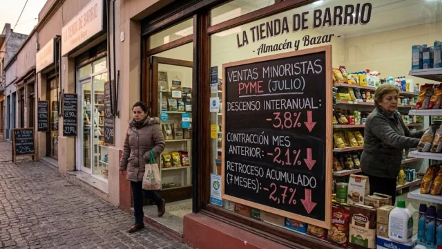 Las ventas minoristas pyme bajaron 3,8% interanual en julio